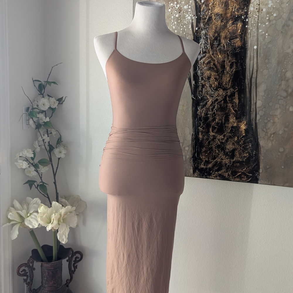 Zara Tan Midi Dress with Spaghetti Straps